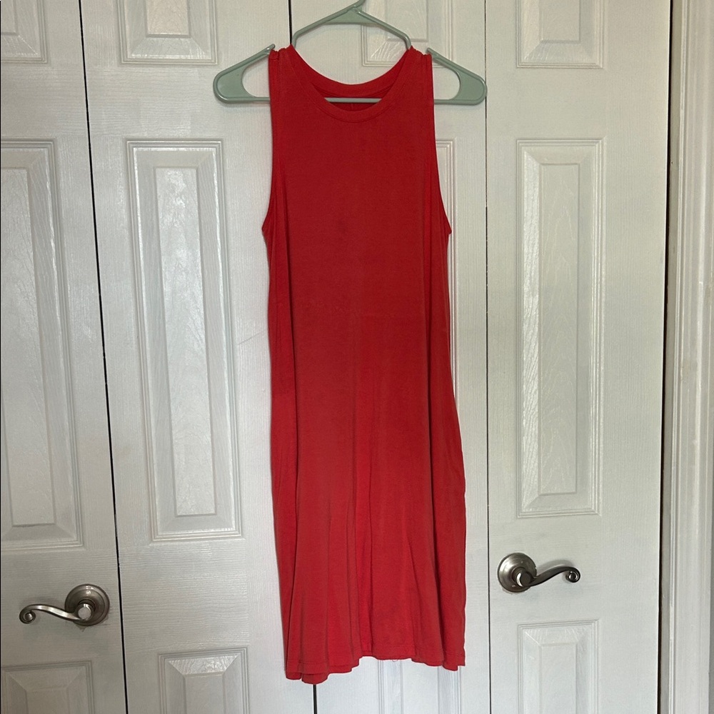 Time and Tru Coral Pink Sleeveless Crewneck Midi Dress